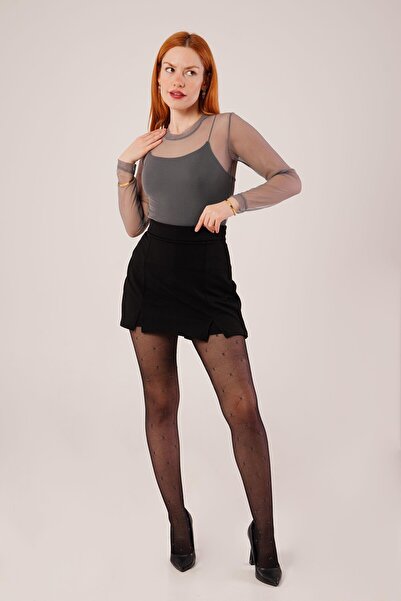 lab boutique YIRTMAÇ DETAYLI SİYAH MİNİ ETEK