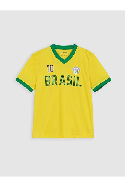LC Waikiki New Season Yellow Brazil Printed Boys' T-Shirt
