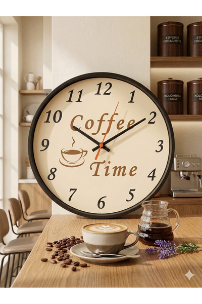 3D Oyuncak D. Coffee Time Tasarımlı Dekoratif Mutfak Duvar Saati 24cmx24cm