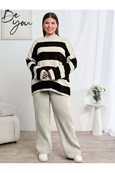 Iuliashop Knitted Set with Eniko Grey Pants with Black Stripes - Plus Sizes - 46