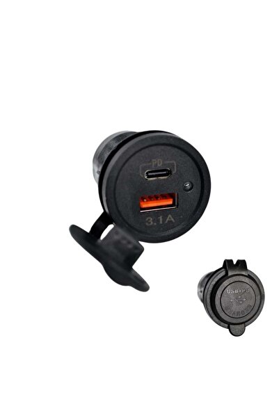 Motoraid USB Type C Girişi 3.1Ah USB iPhone Kapaklı Şarj Söketi