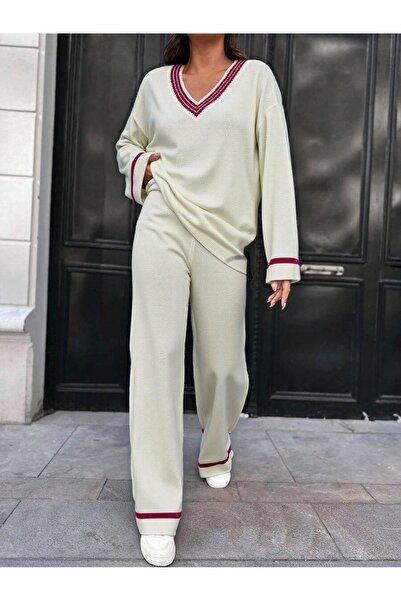 Iuliashop Knitted Tracksuit with Estrella White Pants - S
