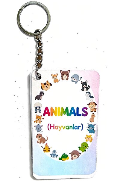 renklidünyalr 30 ADET Animals(Hayvanlar) Anahtarlık. 20 hayvan İngilizcesi ve Türkçesi.Görsel Destekli