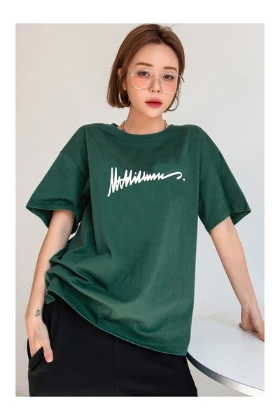 classy moda Άνετη εφαρμογή, Oversize, Μίνιμαλ μπλούζα με στάμπα μπροστά, κοντ...