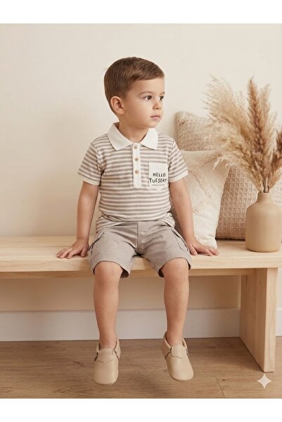 SweetMe Baby Boy Striped Polo Collar Shorts Set 2-Piece Summer Set Cargo Shor...
