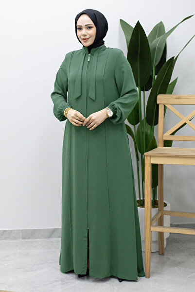 Tesettür Dünyası Hakim Collar Tie Detail Robe Tsd260225 Mint Green