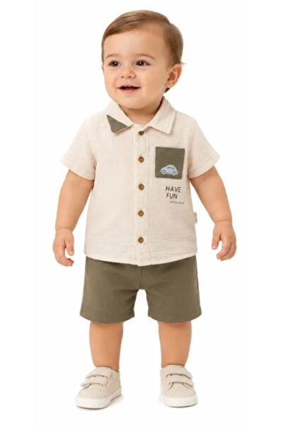 İrem Çocuk Giyim Baby Boy Muslin Fabric Shirt with Button Closure and Pocket,...