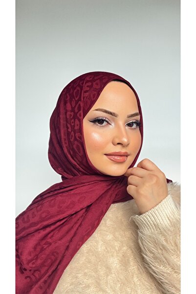 CUOCA LOUNGE Leopar Desen Bordo Pamuk Şal