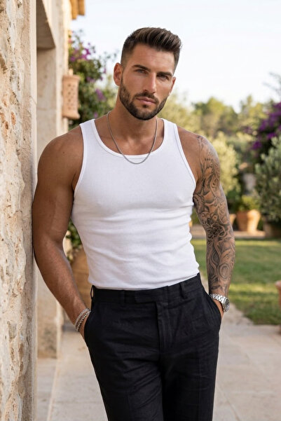 bozdemirtshirt Men's Slim Fit Ribbed Cotton Undershirt