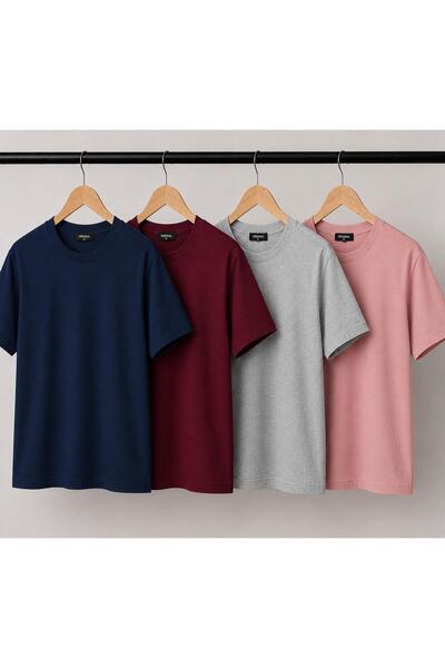 Kuraff Giyim Unisex Basic 4-Pack Cotton Solid Color T-Shirt