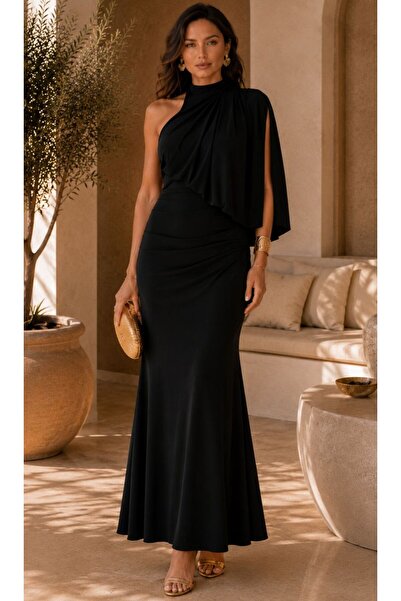 Rora Rochie de seară lungă, elegantă și stilată, cu drapaj pe un singur umăr,...