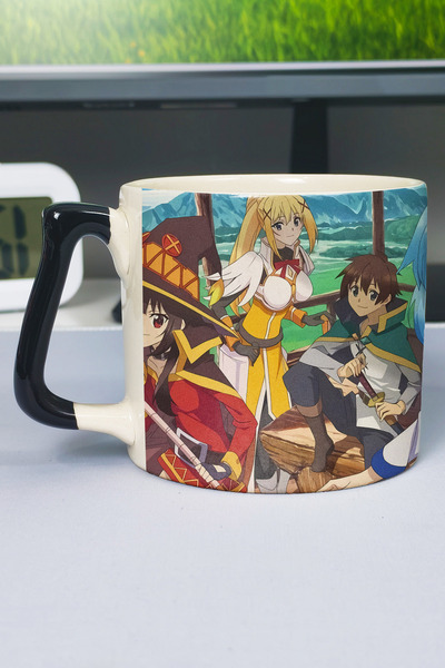 ZipZap Konosuba Anime Printed Ceramic Luxury Mug (1 Piece) Custom Black Handl...