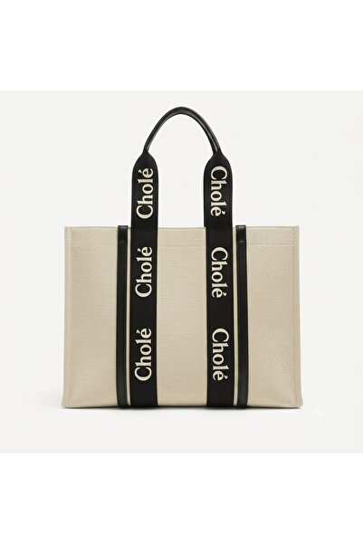 Chole Elegant Canvas Tote Bag with Contrast Trim & Logo Strap Handles – Large...