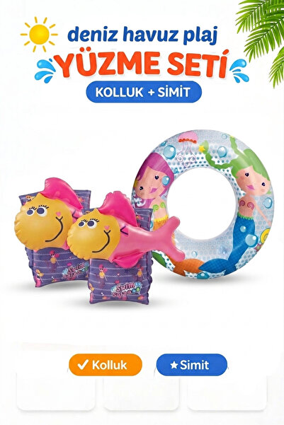 Yeşil Oyuncak 3-6 Yaş Yüzme Simidi + Yüzme Kolluk Seti Havuz Deniz Plaj Yüzme...