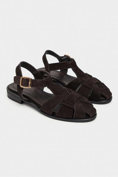 NİŞANTAŞI SHOES Ceres Bitter Brown Genuine Leather Suede Buckle Detail Short Heeled Women's Sandals