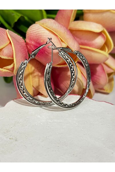 MODA Patterned Silver Hoop Earrings
