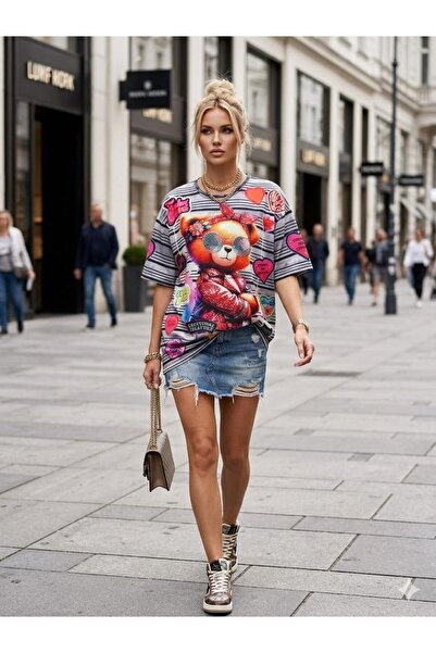DENİKK Trend Custom Design Digital Stone Print Oversize Short Sleeve T-Shirt-...