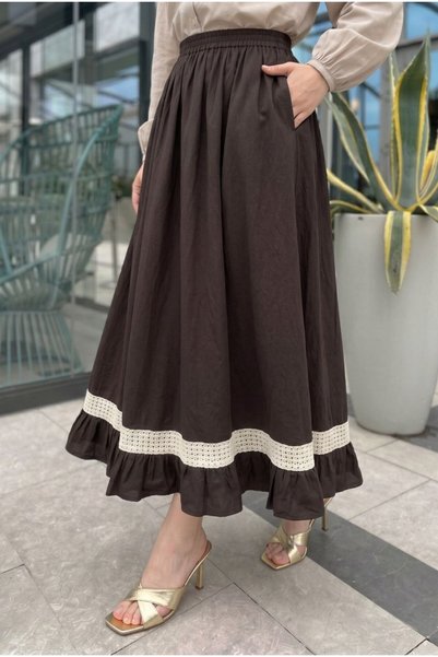 ATABEY MODA EFZ GİYİM Voile Skirt with Lace and Ruffle Details