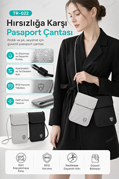 PASACO RFID Korumalı Pasaport Çantası Kartlığı Hırsızlığa Karşı İnce Boyun As...