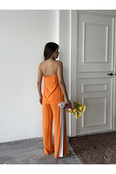 rengastyle Women's Cotton Viscose Fabric Strap Blouse and Wide Leg Pants Two-...