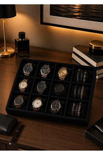 inteleven 12 Compartment Velvet Watch and Bracelet Box - Jewelry Organizer - ...