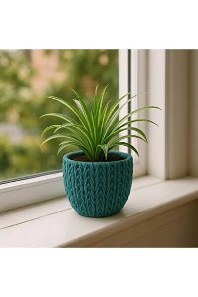 Generic Ceramic plant pot with woven fabric pattern - large size