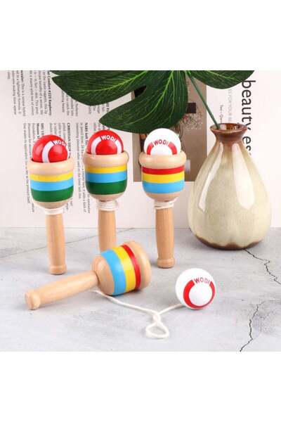 Zenorius Kendama din Lemn 9.5cm, cu Bilă pe Sfoară Diferite Culori Engros