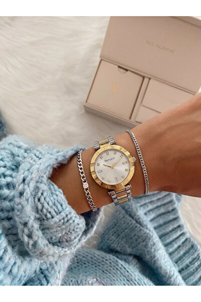 Ferrucci Roma Rakamlı Bezel Beyaz Kadran Çift Renk Metal Kordon Kadın Kol Saati