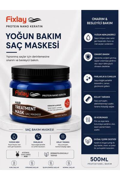 Fixlay BESLEYİCİ ONARICI KERATİN ARGAN SAÇ BAKIM MASKESİ 500 ML