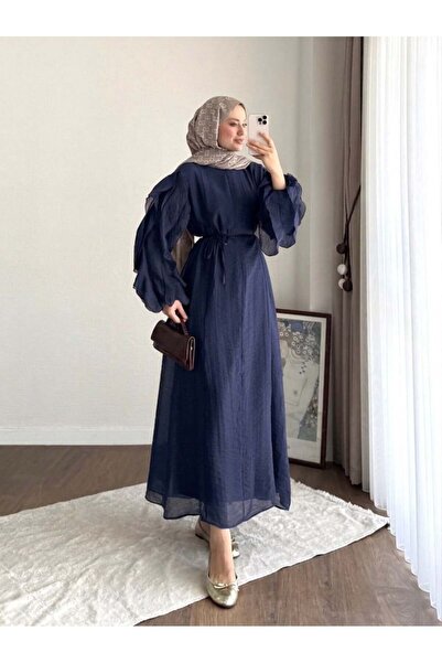 Women's Ruffled Sleeve Modal Dress M2648-Navy Blue