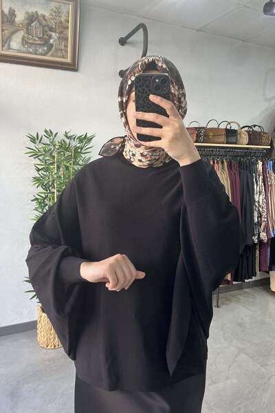 Tığ Triko Yarasa Kol Bluz Siyah