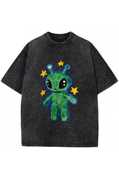 Toum Alien Printed Unisex Washable Vintage Oversize T-Shirt