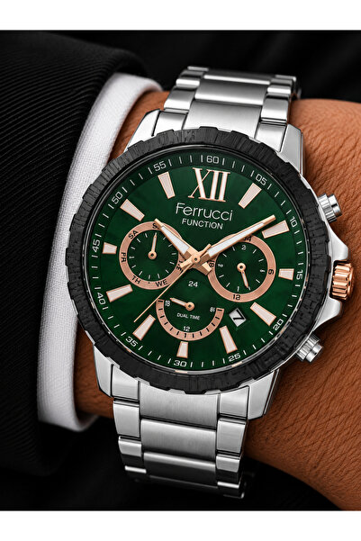 Ferrucci Men's Wristwatch Steel Band Silver Color Calendar Feature Casual and...