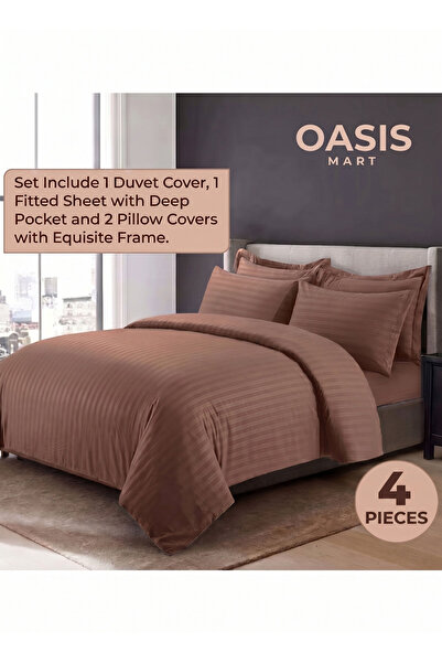 Generic 4-Piece Luxury King Size Striped Bedding Set – Duvet Cover 220×240 cm...