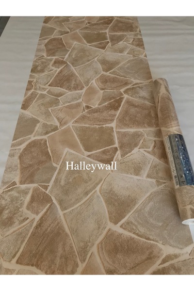 halleywall 3D Görünümlü Bej Taş Desen Duvar Kağıdı
