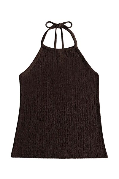 Cottonhill Premium - Tide Collection |Kahverengi Halter Yaka Boyundan Bağlama...