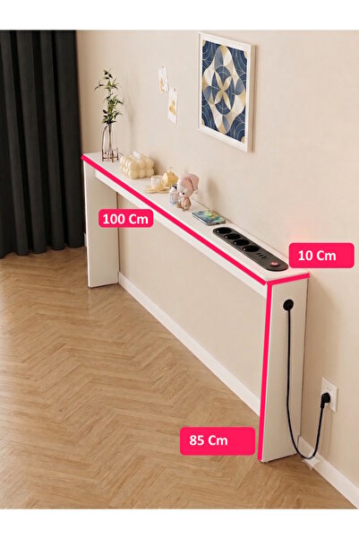 TrMuko Café Royale Vintage & USB-Tech Konsol Raf - 3 USB + 5 Priz Girişli MDF...