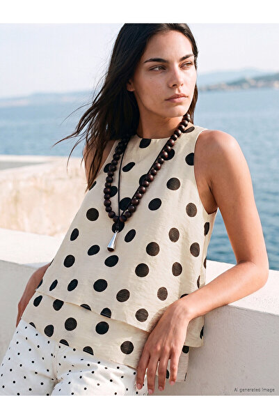 LC Waikiki Nevavm Oval Collar Polka Dot Blouse with a Difference