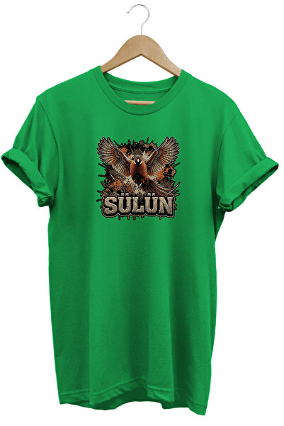 WİDİ Peacock Graphic Printed Crew Neck Cotton Hunter Nature T-Shirt