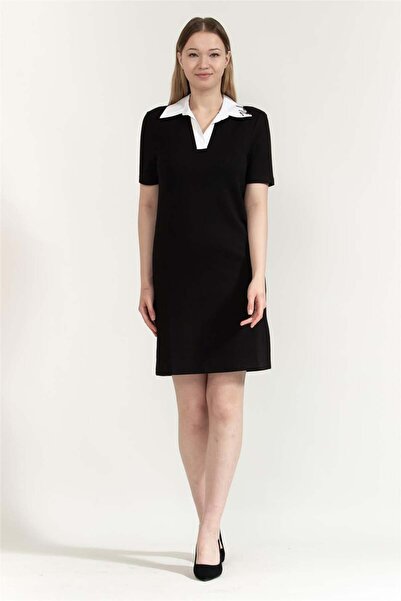Karl Lagerfeld Signature Collar Kadın T-Shirt Elbise Siyah