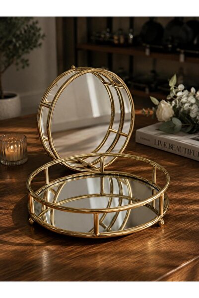Şahane 2 Li Round Tray-Gold Tkebt Gold