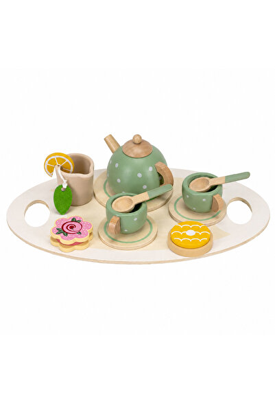SERSIMO Set de ceai din lemn pentru copii, 14 piese, tavă inclusă, 28x17 cm, ...