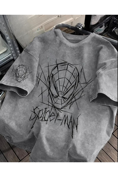 Toum Spider Printed Unisex Washable Vintage Oversize T-Shirt