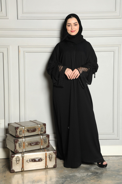 Stylish Fashion Abaya from Stylish Fashion Shmoq in Black Color with Dots on ...