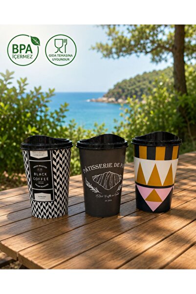 Nestora Kitchen 3'lü Yıkanabilir Kapaklı Kahve Bardağı 460ml - Soğuğa ve Sıca...