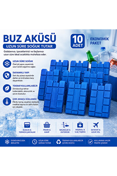 EVİMİST 10 Adet Dolu Buz Aküsü Soğutucu Jel Buz Kaseti Termos ve Buzluk Çanta...