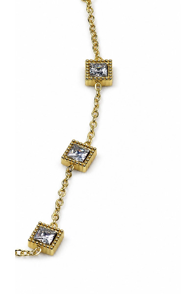 Zoe3 Style Women's Gold Color Square Stone Detailed Chain Steel Bracelet