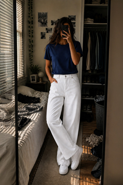 Denvy Denim Kadın Beyaz Regular Fit Kot Keten Pantolon