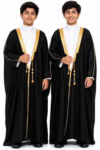 GENERAL Luxury Boys' Bisht, Black with Gold Embroidery, Size 130, Elegant Roy...