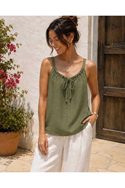 Butik Şans Women's Lace Detailed Adjustable Strap Cotton Summer Blouse
